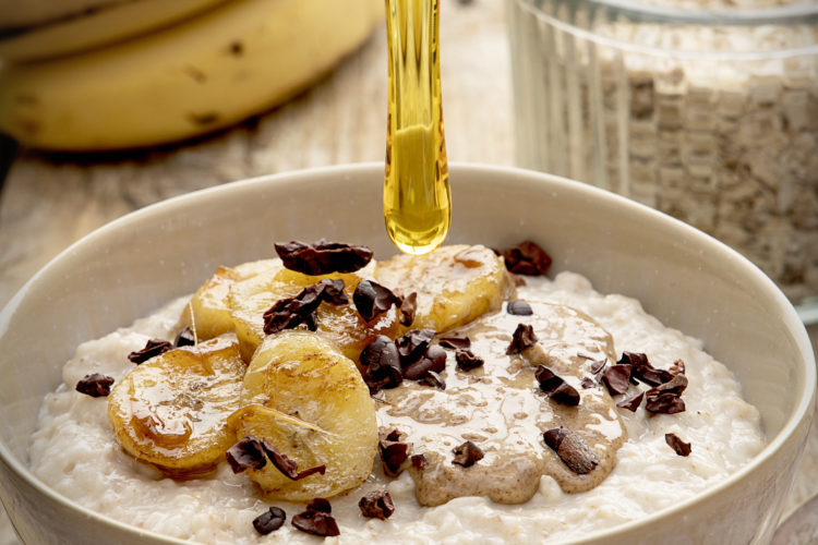 porridge with almond butter and fried banana